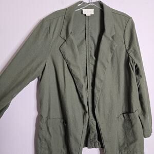 Lagenlook Linen Blend Open Front Blazer Olive XL Boho Spring Summer Layering